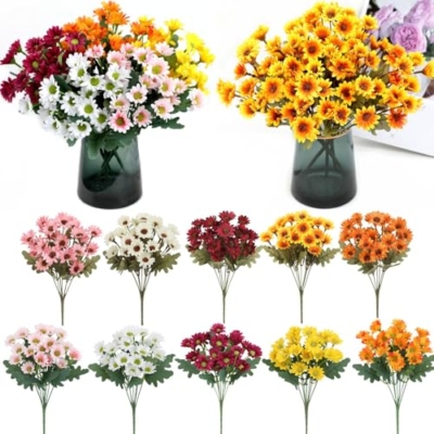 Product: YIUUE Fake Potted Mums, Lifelike UV-Resistant Sunset Mums, Artificial Sun Set Mum, Waterproof, Realistic Fall Faux Flowers for Outdoor Planters for Porch Garden (20, #3)