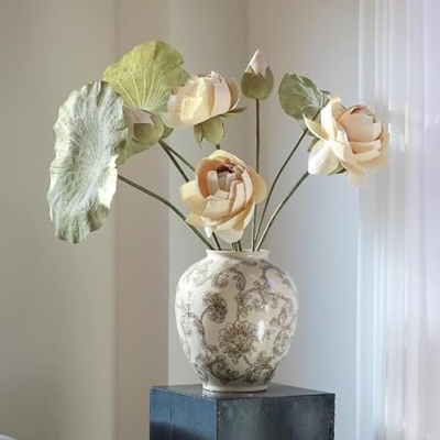 Product: WanderPanda 9 Stems Fake Flowers Artificial Flowers Faux Flowers Simulated Plant Artificial Lotus Suitable for Indoor Outdoor Party Wedding Decoration Lifelike Faux Bouquets Vase Not Included White