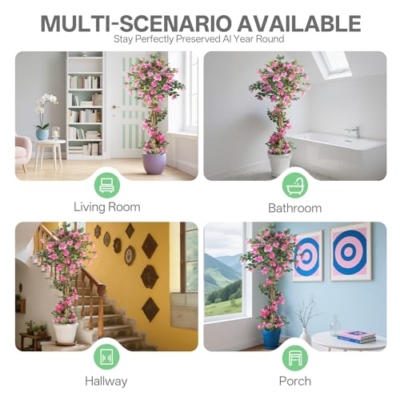 Product: Datietiao 2Pack Artificial Bougainvillea Tree – 5FT Faux Silk Pink Bougainvillea Plant with Pot for Indoor Outdoor Decor, Tall Fake Tropical Tree for Home, Office, Patio, Balcony, Wedding Decoration
