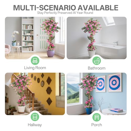 Product: Datietiao 2Pack Artificial Bougainvillea Tree – 5FT Faux Silk Pink Bougainvillea Plant with Pot for Indoor Outdoor Decor, Tall Fake Tropical Tree for Home, Office, Patio, Balcony, Wedding Decoration