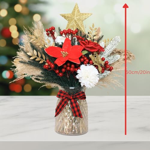 Artificial Flower Arrangements Christmas Centerpieces for Tables, Holiday Table Decor, 100pcs Christmas Floral Arrangements in Vase, Xmas Decorations for Coffee Kitchen Dining Table, Artificial Poinsettia Red Berry Pine Branches 4 4 Product: Christmas Centerpieces for Tables, Holiday Table Decor, 100pcs Christmas Floral Arrangements in Vase, Xmas Decorations for Coffee Kitchen Dining Table, Artificial Poinsettia Red Berry Pine Branches