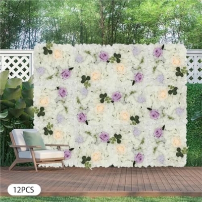 Product: Flower Wall Panels 12 Pcs Flower Wall Panel Backdrop Set Artificial Fabric Floral Decoration for Wedding Birthday Bridal Party Photo