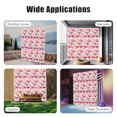 Product: QeuSulio 12PCS Artificial Flower Wall Panel, Fake Dahlias Roses Wall Background Arrangements, Large Silk Floral Backdrop with Different Flowers & Grid for Wedding Venue Decoration Candy Walls