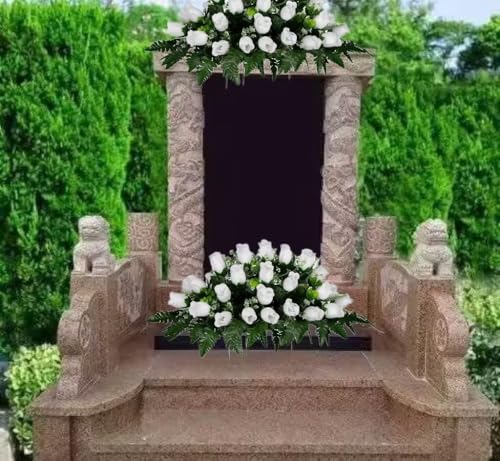 Product: Jucgghk Vivid and Realistic Floral Art White Rose Bud Cemetery Saddle and Flower Arrangement Set,Artificial Easter Cemetery Flowers, 1 Saddle and 2 Bouquets for Grave