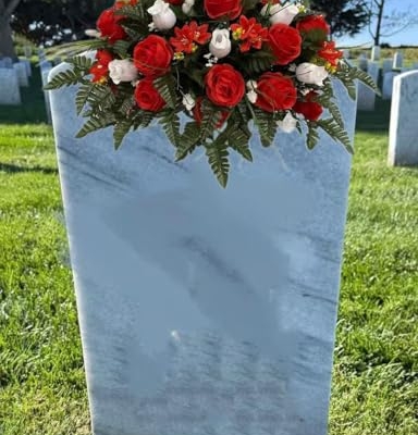 Silky Flower Store Artificial Cemetery Flower Saddle Red White Rose Outdoor Grave Marker Memorial Arrangement 32in 6 6 Product: Jucgghk Vivid and Realistic Floral Art Red White Rose Cemetery Saddle,Spring Cemetery Headstone Flower for Gravestone Grave Yard Ground Outdoor