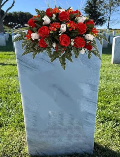 Silky Flower Store Artificial Cemetery Flower Saddle Red White Rose Outdoor Grave Marker Memorial Arrangement 32in 1 1 Product: Jucgghk Vivid and Realistic Floral Art Red White Rose Cemetery Saddle,Spring Cemetery Headstone Flower for Gravestone Grave Yard Ground Outdoor