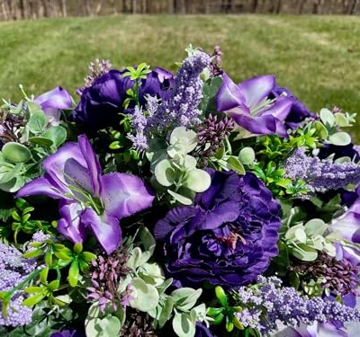 Product: Jucgghk Vivid and Realistic Floral Art 36" Artificial Cemetery Flowers,Realistic Vibrant Grave Flowers, Outdoor Grave Decorations for Headstone(Purple)