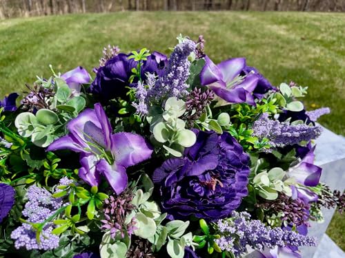 Product: Jucgghk Vivid and Realistic Floral Art 36" Artificial Cemetery Flowers,Realistic Vibrant Grave Flowers, Outdoor Grave Decorations for Headstone(Purple)