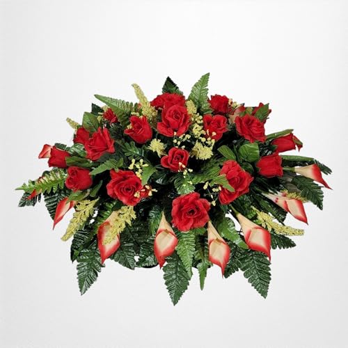 Product: Red Calla Lilies Headstone Saddle, Roses Memorial Cone Set for Cemetery Garland for Table Centerpiece Holiday Party Weddi