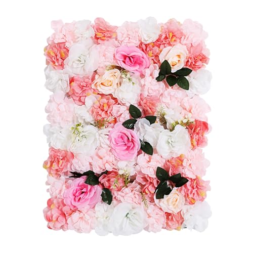 Product: 12-Pack Artificial Flower Wall Panels - 15.7"x23.6" Foam Dahlia & Rose Backdrop for Weddings, Parties - Pink/White/Green Silk Flowers