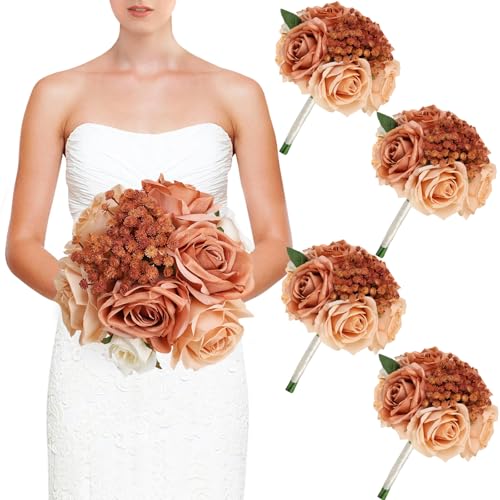 Product: DIYDOFUN Set of 4 Wedding Bridesmaid Bouquets & 6pcs Artificial Fall Flower Table Centerpieces