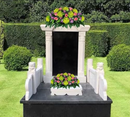 Product: Jucgghk Vivid and Realistic Floral Art Lime Green Mum with Pink Roses and Lavender Daisies Cemetery Saddle, Mothers Day Cemetery Headstone Saddle