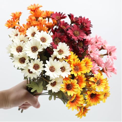 Product: YIUUE Fake Potted Mums, Lifelike UV-Resistant Sunset Mums, Artificial Sun Set Mum, Waterproof, Realistic Fall Faux Flowers for Outdoor Planters for Porch Garden (20, #3)