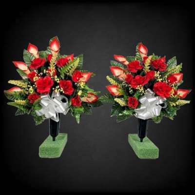 Product: Red Calla Lilies Headstone Saddle, Roses Memorial Cone Set for Cemetery Garland for Table Centerpiece Holiday Party Weddi