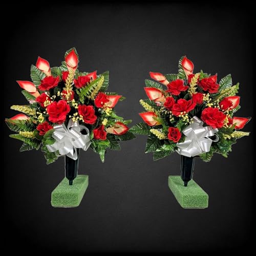 Product: Red Calla Lilies Headstone Saddle, Roses Memorial Cone Set for Cemetery Garland for Table Centerpiece Holiday Party Weddi