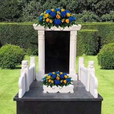 Product: Jucgghk Vivid and Realistic Floral Art Blue Mums and Yellow Roses Artificial Cemetery Saddle,Fathers Day Headstone Saddle for Headstone