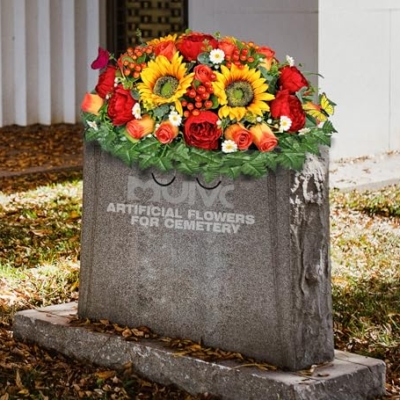 Product: MUVIC Artificial Cemetery Flowers for Outdoor Grave Decorations - Sympathy Headstone Flower Saddle - Realistic Sunflower Rose