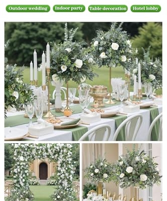 Silky Flower Store Artificial White Green Flower Ball Centerpieces, Wedding Reception Aisle Decor, 23.6in, 2pcs 11 11 Product: Angela flower 2pcs Big 23inch Artificial White & Green Centerpieces Decor for Tables, Floral Arrangement Bouquet for Wedding Reception Aisle Ceremony Party Flowers Balls (Without Stand)