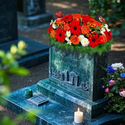 Product: Naramiji Artificial Cemetery Flowers for Grave Vase - Headstone Flower Saddle - Sympathy Flower of Vibrant Rose Sunflower Daisy Berry, Colorfast and Easy Fit