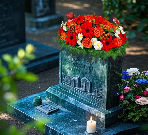 Product: Naramiji Artificial Cemetery Flowers for Grave Vase - Headstone Flower Saddle - Sympathy Flower of Vibrant Rose Sunflower Daisy Berry, Colorfast and Easy Fit