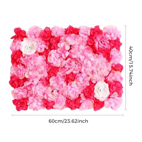 Product: 12-Piece Artificial Flower Wall Panels with Realistic Dahlia Rose Hydrangea, Wall Backdrop, Pink Rose Red Gradient Floral Backdrop for Wedding Birthday Party Decor, Indoor Outdoor Decoration