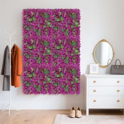 Silky Flower Store Purple Artificial Bougainvillea Flower Wall Panels, IPOPU 2 Pack, Decorative Faux Floral Backdrop, 20x20in 13 13 Product: IPOPU 2 Pack Flower Wall Artificial Bougainvillea Panels 20x20inch Purple Faux Bougainvillea Flower Panels for Backdrop for Party Decorations Wedding Wall Decor (Purple)