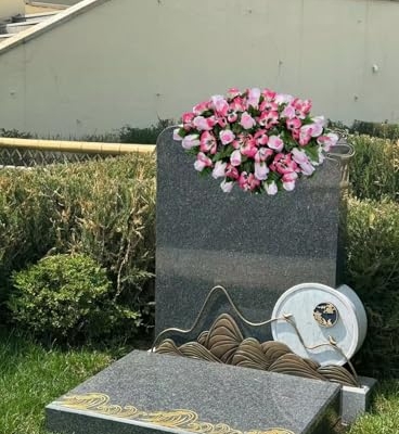 Product: Jucgghk Vivid and Realistic Floral Art 30" Pink Cemetery Saddle, Autumn Cemetery Saddle, Fall Headstone Saddle Flowers for Outdoor Grave Decorations