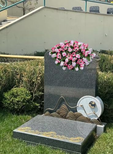 Product: Jucgghk Vivid and Realistic Floral Art 30" Pink Cemetery Saddle, Autumn Cemetery Saddle, Fall Headstone Saddle Flowers for Outdoor Grave Decorations