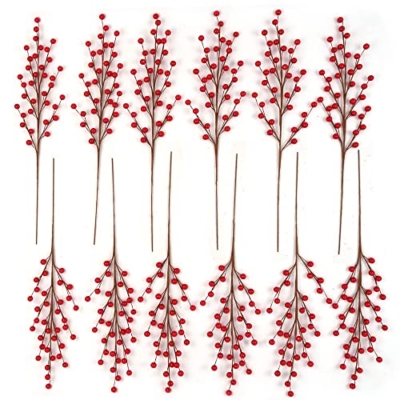 Product: Larksilk Set of 48 Waterproof Red Berry Stems, 19" - 100% Wired Stem Branches, Holly Berry Sprays for Christmas Tree Decoration, Wreath Decoration, 35 Red Berries on Each Stem