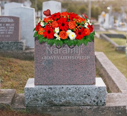 Product: Naramiji Artificial Cemetery Flowers for Grave Vase - Headstone Flower Saddle - Sympathy Flower of Vibrant Rose Sunflower Daisy Berry, Colorfast and Easy Fit
