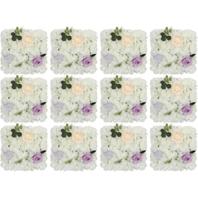 Product: Flower Wall Panels 12 Pcs Flower Wall Panel Backdrop Set Artificial Fabric Floral Decoration for Wedding Birthday Bridal Party Photo