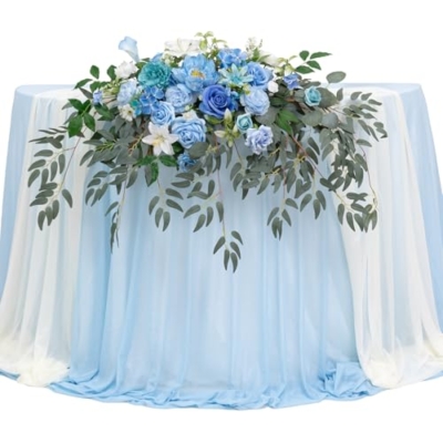 Product: TINGE TIME Artificial Sweetheart Flower Swag with Tablecloth and Table Runner, Pack of 3 Floral Arrangement for Wedding Sweetheart Table Centerpiece Decoration Valentine's Day (Provence Blue)