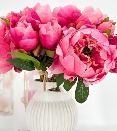 Product: 5 Stem Pink Flowers Tipped,Artificial Peony Bouquet for Indoor Vase Home Table Centerpieces Wedding(NO VASE) for Wedding/Home Decoration