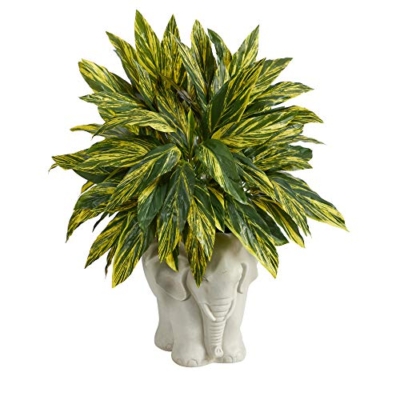 Silky Flower Store Artificial Tradescantia Plant, White Elephant Shaped Planter, Real Touch, Variegated Green Yellow, 25in. 7 7 Product: Nearly Natural 25in. Tradescantia Artificial Plant in White Elephant Shaped Planter (Real Touch)