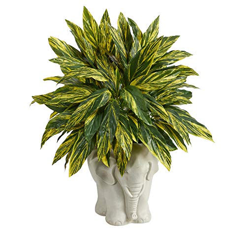 Silky Flower Store Artificial Tradescantia Plant, White Elephant Shaped Planter, Real Touch, Variegated Green Yellow, 25in. 2 2 Product: Nearly Natural 25in. Tradescantia Artificial Plant in White Elephant Shaped Planter (Real Touch)