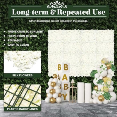 Product: 20 Pack Flower Wall Panels, White Floral Mat, 3D Fake Hydrangea Wall Decorative, Artificial Silk Flowers Panel for Wedding, Party, Shower Decor, Hanging Fake Silk Flower Backdrop Decoration