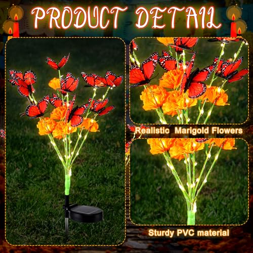 Product: Riakrum 12 Pack Day of The Dead Decoration Outdoor Monarch Butterfly Solar Lights Solar Garden Waterproof Marigold Lights for Dia De Los Muertos Halloween Diwali Indian Altar Grave Cemetery