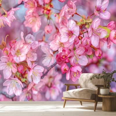 Silky Flower Store Self Adhesive Cherry Blossoms Wallpaper Mural, 3D Waterproof Wall Decor, Peel and Stick Floral, 173 x 108 11 11 Product: Self Adhesive Wallpaper Mural with Cherry Blossoms Art Design, Large 3D Flower Realistic Wall Paper for Bathroom Waterproof, Cherry Blossoms Wall Decor for Bedroom Living Room - Size 173" x 108"
