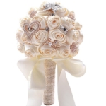 Product: Jackcsale Romantic Wedding Bride Holding Bouquet Roses with Diamond Pearl Ribbon Valentine's Day Bouquet Confession (373 CRM)