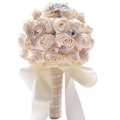 Product: Jackcsale Romantic Wedding Bride Holding Bouquet Roses with Diamond Pearl Ribbon Valentine's Day Bouquet Confession (373 CRM)