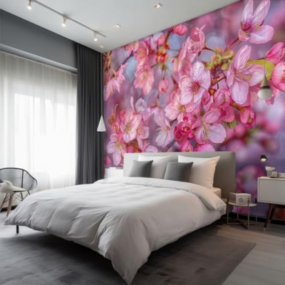Silky Flower Store Self Adhesive Cherry Blossoms Wallpaper Mural, 3D Waterproof Wall Decor, Peel and Stick Floral, 173 x 108 17 17 Product: Self Adhesive Wallpaper Mural with Cherry Blossoms Art Design, Large 3D Flower Realistic Wall Paper for Bathroom Waterproof, Cherry Blossoms Wall Decor for Bedroom Living Room - Size 173" x 108"
