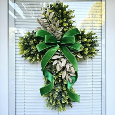 Product: Christmas Cross Wreath For Front Door, Religious Gift For Funeral Memorial Sympathy, Jesus Church Hanger, Christian Swag, Blessed Home Decor for Outside Indoor Home Wall Festival(GREEN) Garland for Ta