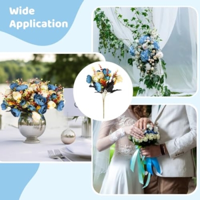Product: yeeplant 12 Bunches Blue Silk Rose Bouquets for Decoration, Camellia Tea Roses, Wedding Table Centerpieces, Elegant Artificial Flowers