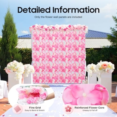 Product: 20-Pack Artificial Flower Wall Panels - 15.7"x23.6" Foam Dahlia & Rose Backdrop for Weddings, Parties - Pink/White/Green Silk Flowers
