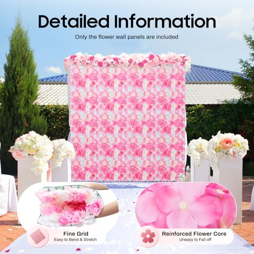 Product: 20-Pack Artificial Flower Wall Panels - 15.7"x23.6" Foam Dahlia & Rose Backdrop for Weddings, Parties - Pink/White/Green Silk Flowers