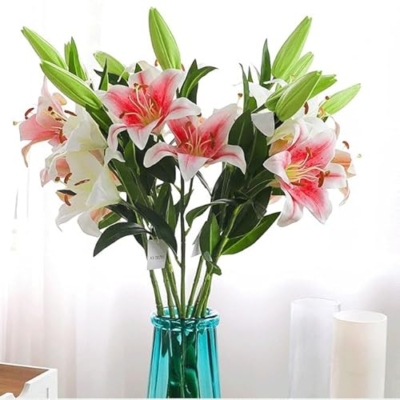 Silky Flower Store Artificial Tactile Lily Arrangement, 3 Head Simulated Flowers, Wedding Home Decor, Potted Faux Floral Display, 32.5cm 11 11 Product: DUYHBAWRS Simulated Flowers with 3 Heads of Tactile Lilies, Wedding Home Decoration, Simulated Potted Flowers(D)