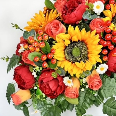 Product: MUVIC Artificial Cemetery Flowers for Outdoor Grave Decorations - Sympathy Headstone Flower Saddle - Realistic Sunflower Rose