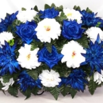 Product: Hshan Blue and White Fall Mixture Cemetery Flower Arrangement, Handcrafted Silk Artificial Flowers for Gravesite Cemetery Headstone Saddle