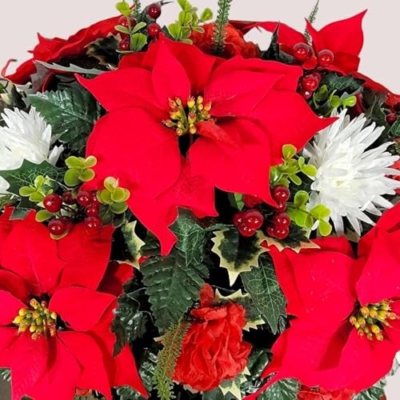 Product: Red and White Headstone Saddle, Poinsettia Grave Flowers for Perfect Winter Memorial Decoration Garland for Table Centerpiece Holiday Party Weddi