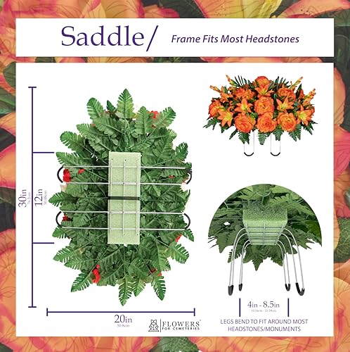 Product: Sympathy Silks 30" Headstone Flower Saddle Artificial Cemetery Flowers - Gravesite Flowers - Sunrise Gladiolus Roses, Lilies